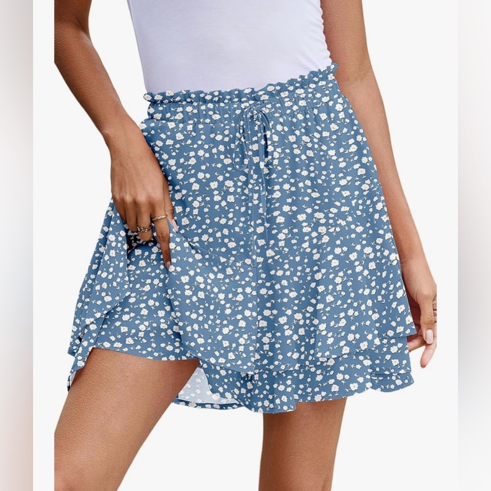 Womens Skorts Floral Ruffled Chiffon Flowy Shorts Summer Flared Mini Skirts S.